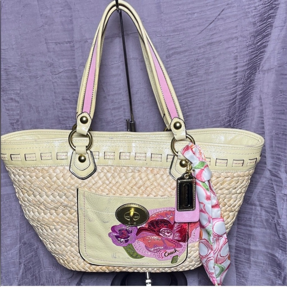 Coach Poppy Straw Floral Tote